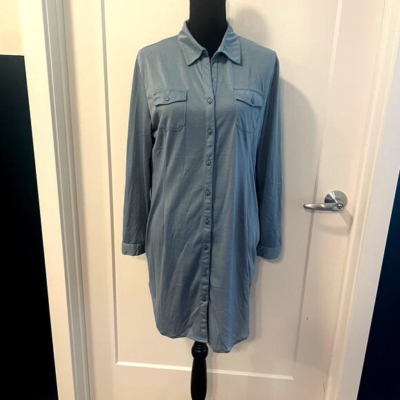 White Mark women's dress Large blue collared button down roll up long sleeves - Picture 1 of 11